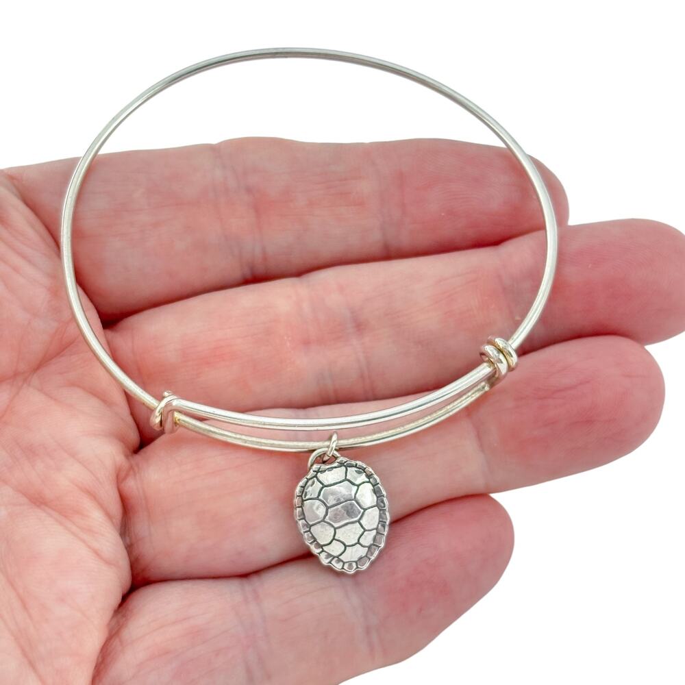 Vintage Sterling Silver 925 Adjustable Bangle with Turtle Charm 7.75"